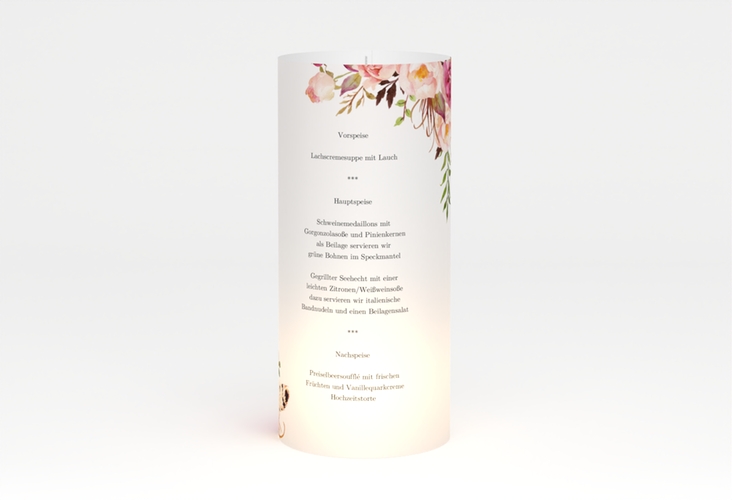 Windlicht Menü Hochzeit Flowers Windlicht weiss hochglanz mit bunten Aquarell-Blumen
