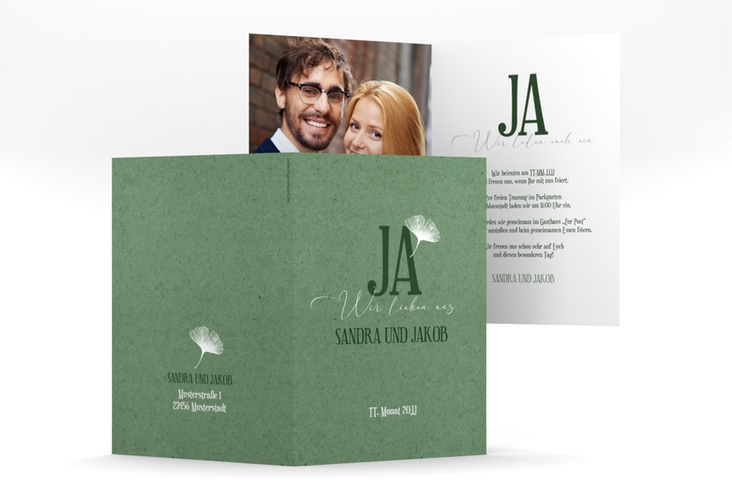 Einladungskarte Hochzeit Ja A6 Klappkarte hoch mit Ginkgo-Blatt