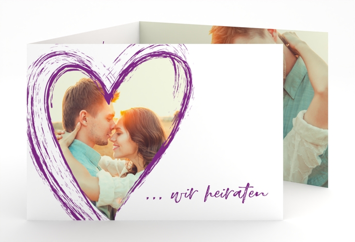 Hochzeitseinladung Liebe A6 Doppel-Klappkarte lila hochglanz