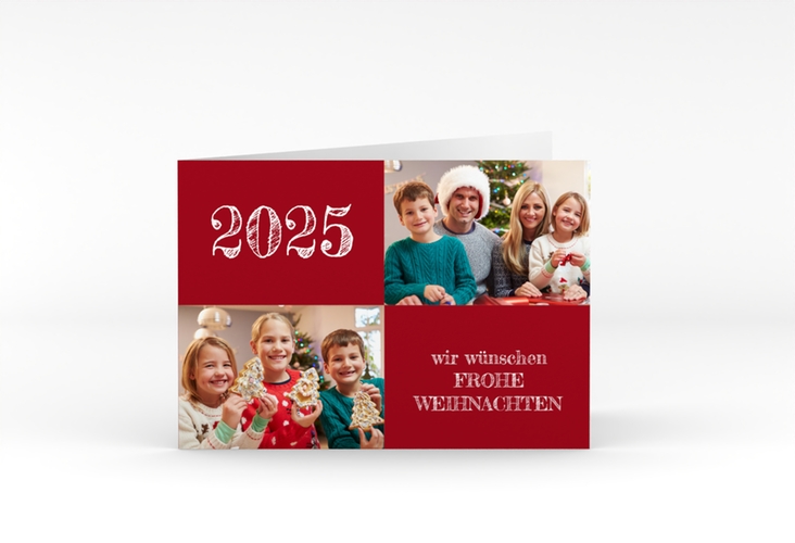 Weihnachtskarte Besinnlichkeit A6 Klappkarte quer rot zum Personalisieren mit Jahreszahl