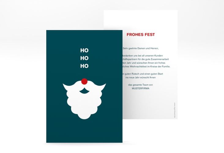 Business-Weihnachtskarte Hohoho A6 Karte hoch blau hochglanz mit kreativer Grafik