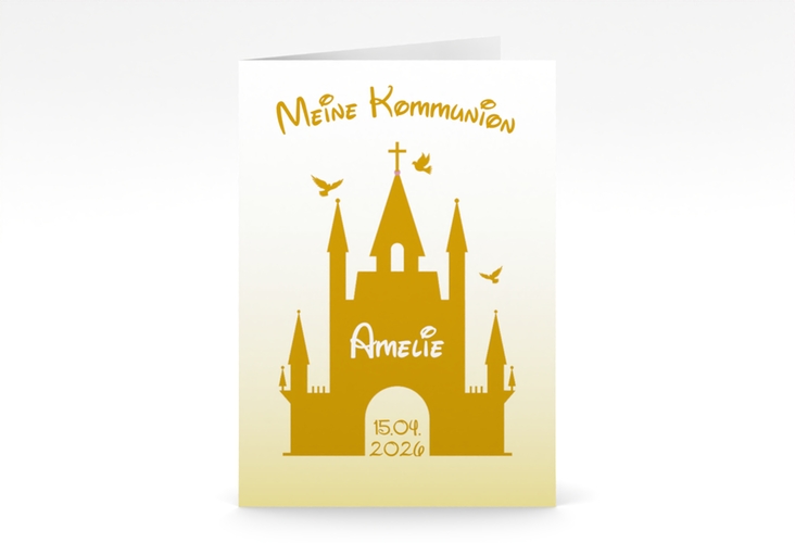 Kommunionseinladung Schlosskirche A6 Klappkarte hoch gold