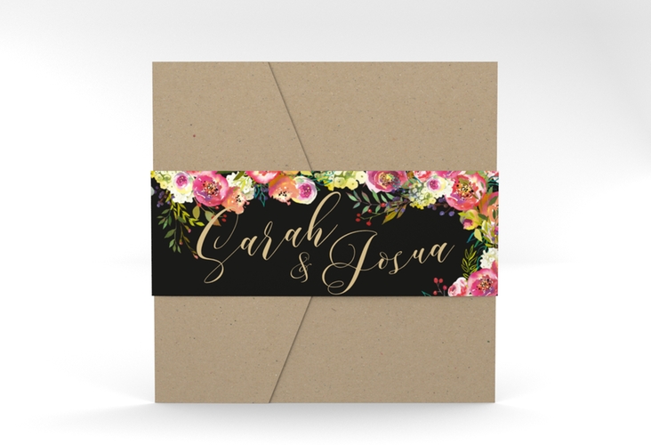 Hochzeitseinladung Flowerbomb Pocketfold schwarz