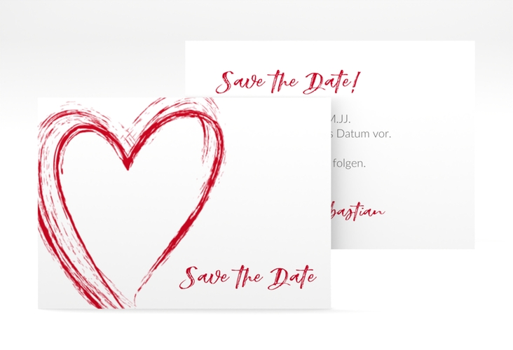 Save the Date-Visitenkarte Liebe Visitenkarte quer rot hochglanz