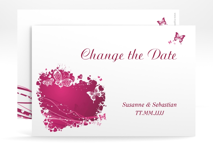 Change the Date-Karte Hochzeit Mailand A6 Karte quer pink hochglanz
