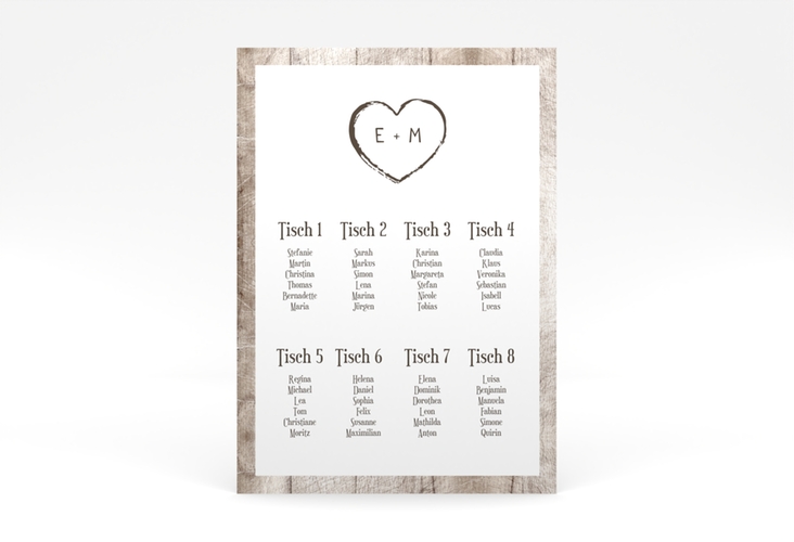Sitzplan Poster Hochzeit Wood 50 x 70 cm Poster weiss