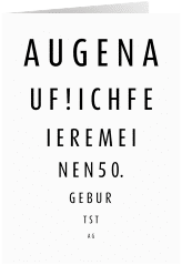 Einladung 50. Geburtstag Sehtest A6 Klappkarte hoch weiss