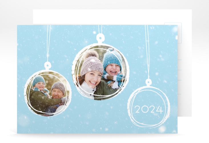 Weihnachtskarte Weihnachtskugel A6 Postkarte blau hochglanz