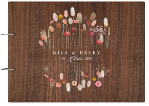 Klick: Details zu Gästebuch Holzcover Nussbaum "Driedflower" anzeigen Gästebuch Holzcover Nussbaum Driedflower Holz-Cover, bedruckt weiss