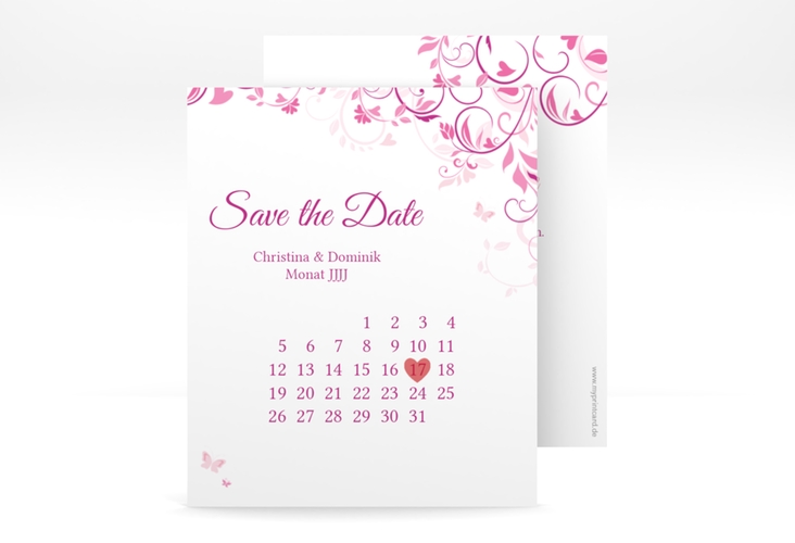 Save the Date-Kalenderblatt Lilly Kalenderblatt-Karte pink hochglanz