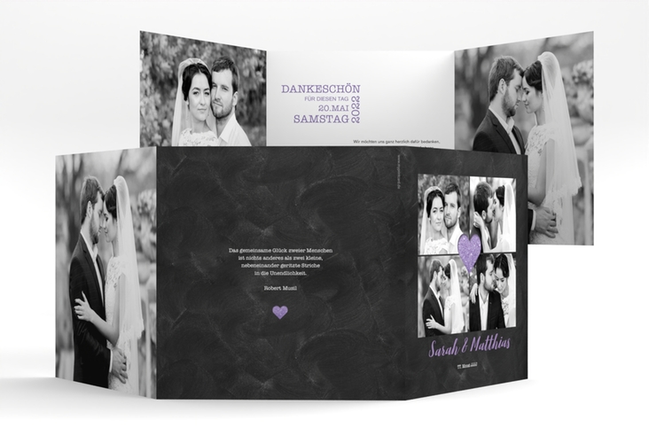 Dankeskarte Hochzeit Sparkly quadr. Doppel-Klappkarte lila