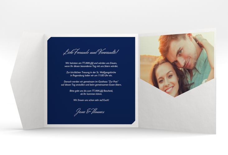 Hochzeitseinladung Letters Pocketfold blau hochglanz