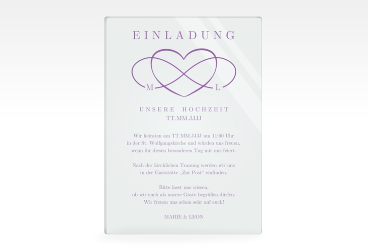 Acryl-Hochzeitseinladung Infinity Acrylkarte hoch lila
