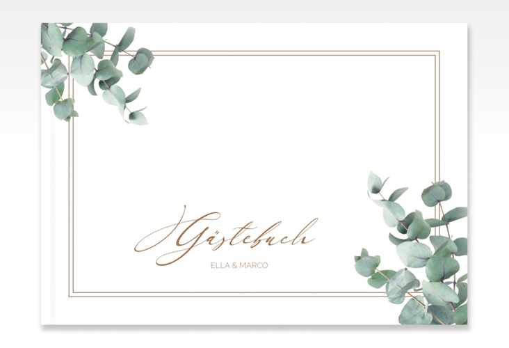 Gästebuch A4 quer Eucalypt A4 quer, Hardcover mit Eukalyptus und edlem Rahmen