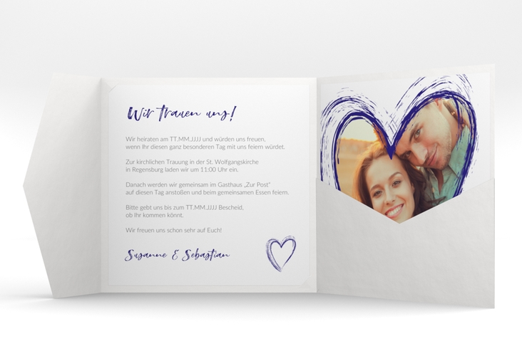 Hochzeitseinladung Liebe Pocketfold blau