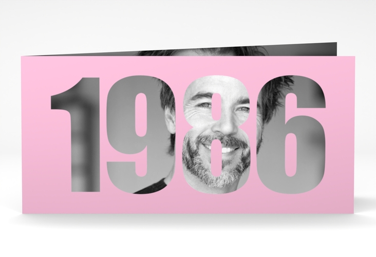 Einladungskarte Jahreszahl 2026 lange Klappkarte quer rosa