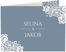 Klick: Details zu Dankeskarte Hochzeit "Vintage" anzeigen Dankeskarte Hochzeit Vintage A6 Klappkarte quer blau mit floraler Spitze
