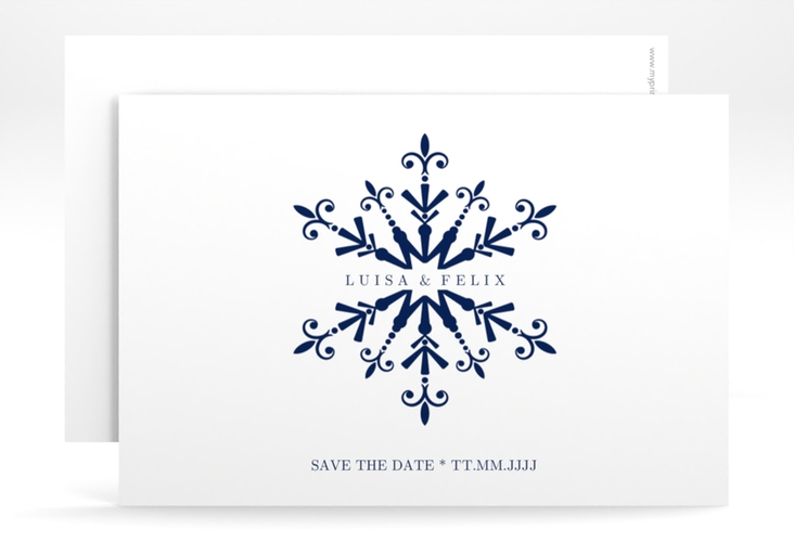 Save the Date-KarteCrystal A6 Karte quer weiss hochglanz mit Eiskristall