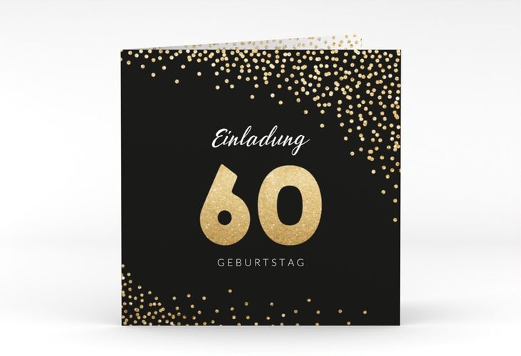 Einladung 60. Geburtstag Glitzer quadr. Klappkarte hochglanz