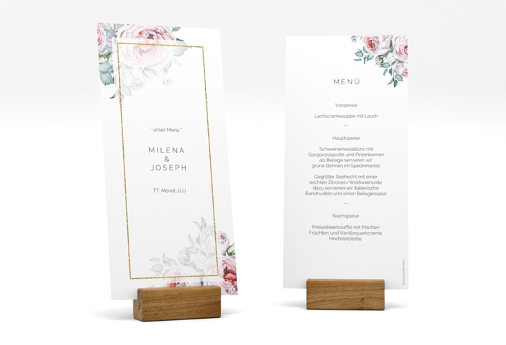 Menükarte Hochzeit Embrace lange Karte hoch weiss hochglanz