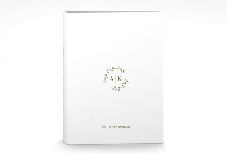 Stammbuch A5 Filigrana Stammbuch A5 gruen in reduziertem Design mit Initialen und zartem Blätterkranz