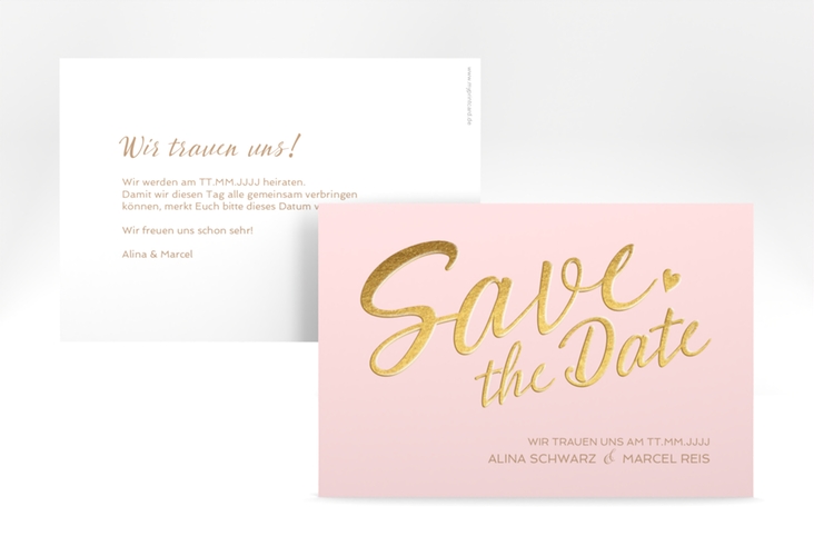 Save the Date-Karte Glam A6 Karte quer rosa hochglanz