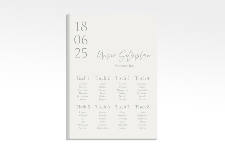Sitzplan Leinwand Hochzeit Day 50 x 70 cm Leinwand weiss mit Datum im minimalistischen Design