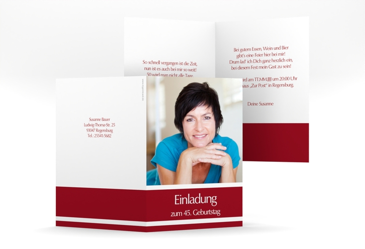 Einladung Geburtstag Gerd/Gerda A6 Klappkarte hoch rot mit Foto