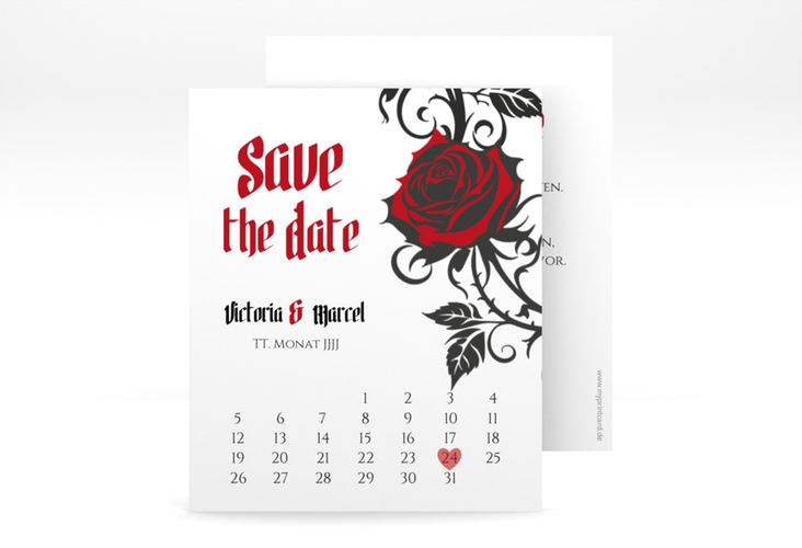 Save the Date-Kalenderblatt Red Rose Kalenderblatt-Karte weiss