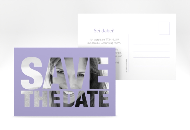 Save the Date-Postkarte Geburtstag Numbers A6 Postkarte flieder