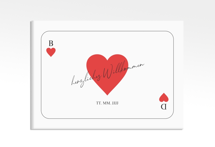 Willkommensschild Leinwand Kartenspiel 70 x 50 cm Leinwand weiss im Herz-Ass-Design eines Kartenspiels