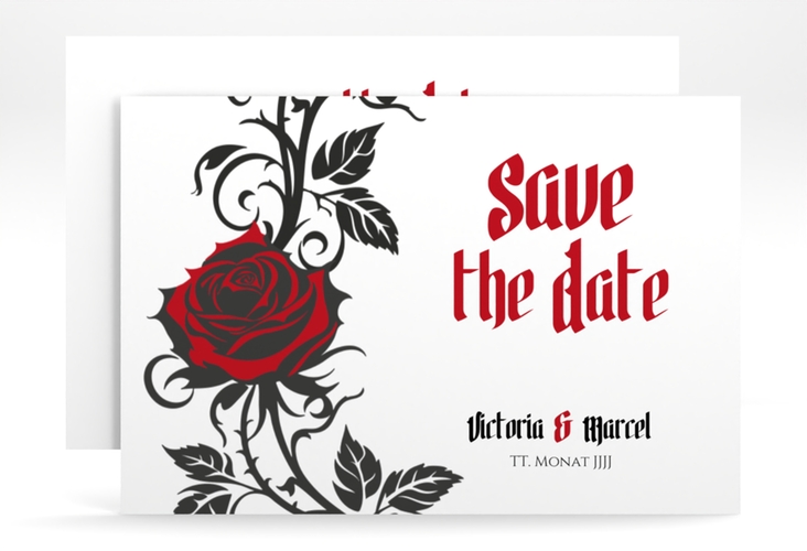 Save the Date-Karte Red Rose A6 Karte quer weiss