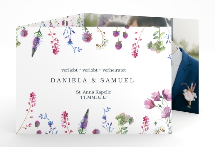 Hochzeitseinladung Wildblumen A6 Doppel-Klappkarte