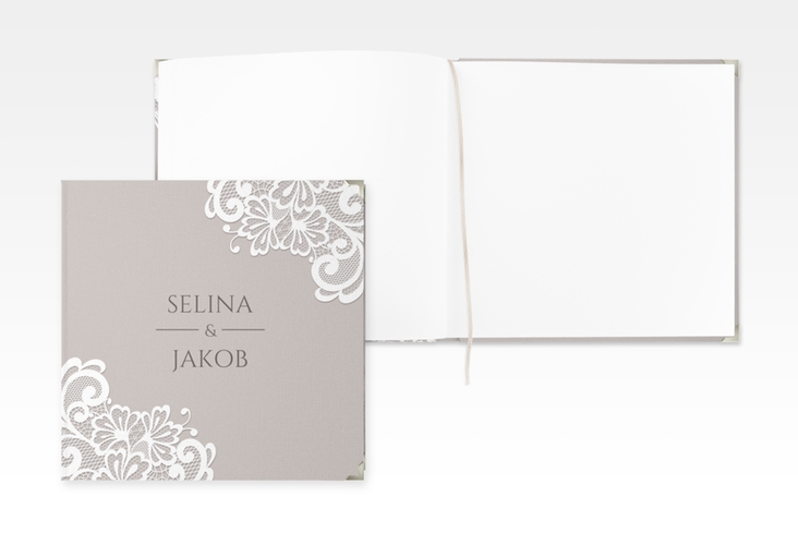 Gästebuch Selection Hochzeit Vintage Leinen-Hardcover grau mit floraler Spitze