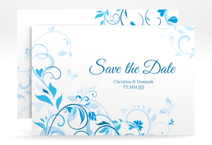 Save the Date-Karte Lilly A6 Karte quer blau hochglanz