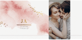 Hochzeitseinladung Pastell Wickelfalzkarte + Banderole rosa