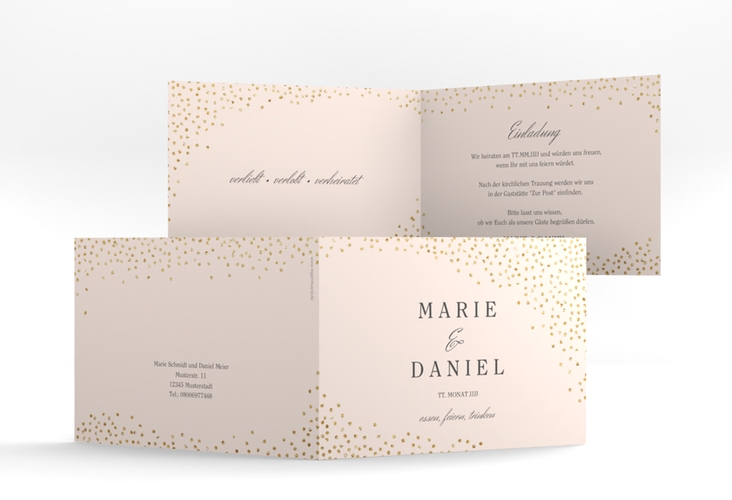 Hochzeitseinladung Glitter A6 Klappkarte quer rosa