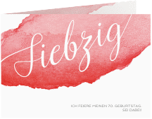 Einladung 70. Geburtstag Aquarell A6 Klappkarte quer rot mit erhobenem Skelett-Mittelfinger