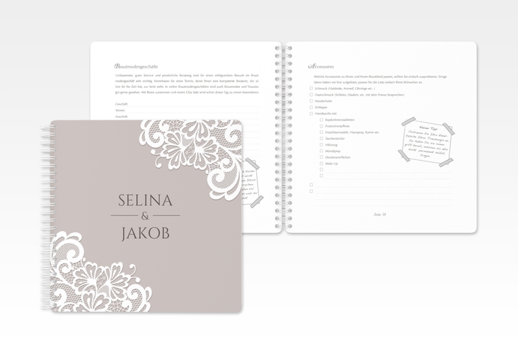 Trautagebuch Hochzeit Vintage Trautagebuch Hochzeit grau mit floraler Spitze