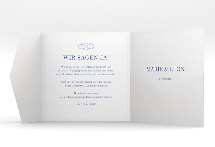 Hochzeitseinladung Infinity Pocketfold blau