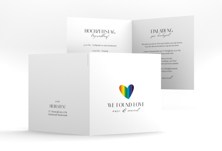 Hochzeitseinladung Liebesbote quadr. Klappkarte bunt hochglanz