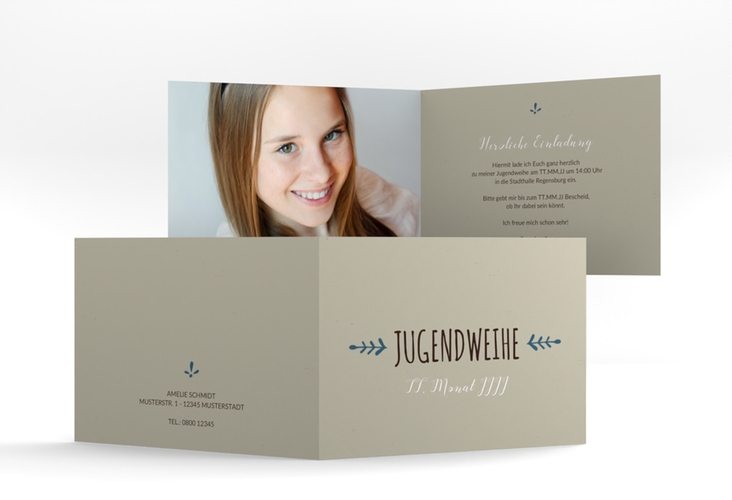 Einladung Jugendweihe Jugendlich A6 Klappkarte quer blau