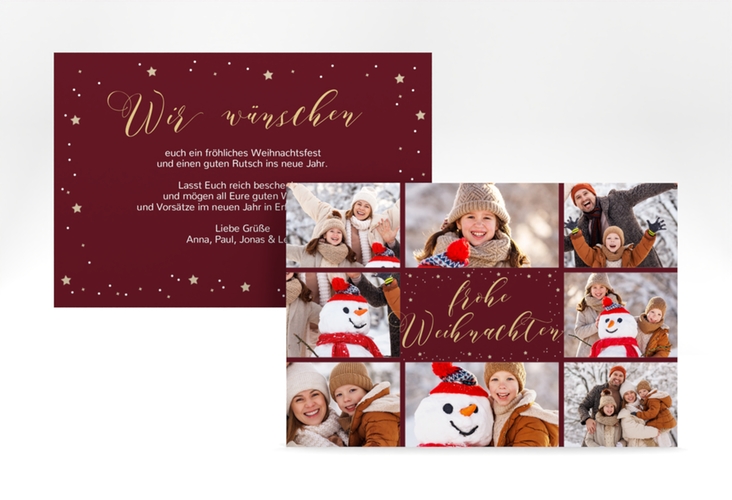 Weihnachtskarte Familienfreude A6 Karte quer rot für Weihnachtsgrüße mit Familienfoto