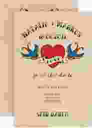 Save the Date-Karte Tattoo A6 Karte hoch beige mit Herz und zwei Schwalben