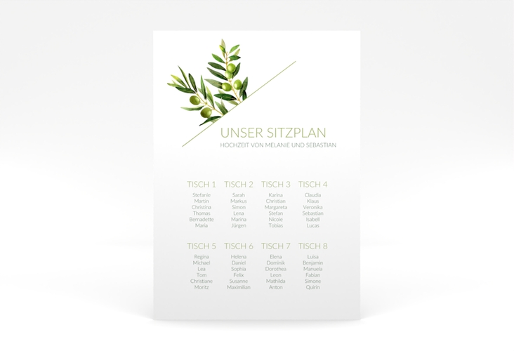 Sitzplan Poster Hochzeit Olivenzweig 50 x 70 cm Poster weiss