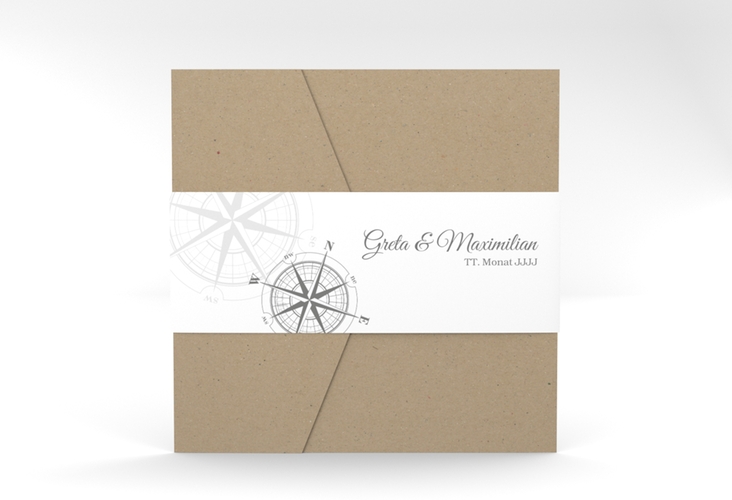 Hochzeitseinladung Windrose Pocketfold grau