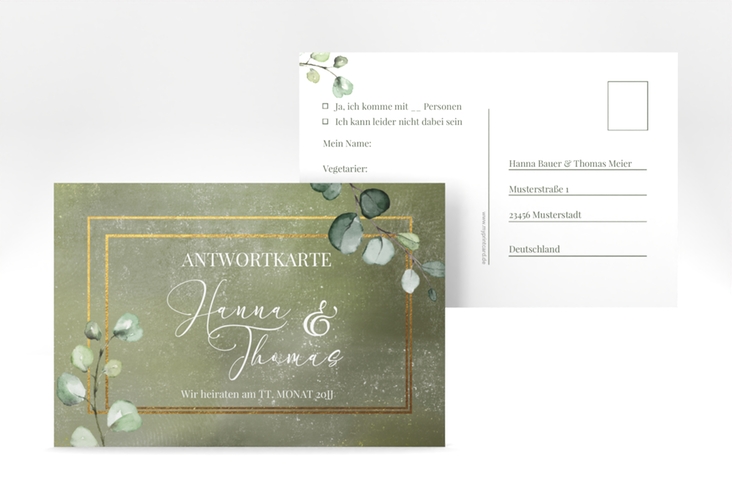 Antwortkarte Hochzeit Jade A6 Postkarte gruen