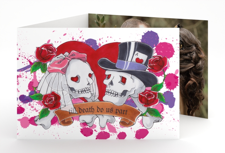 Dankeskarte Hochzeit Palermo A6 Doppel-Klappkarte weiss hochglanz