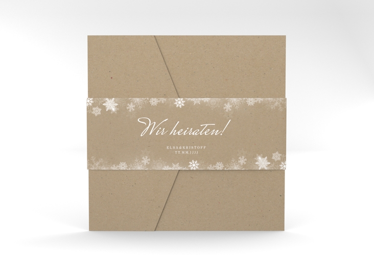 Hochzeitseinladung Snowfall Pocketfold hochglanz mit Schneeflocken für Winterhochzeit