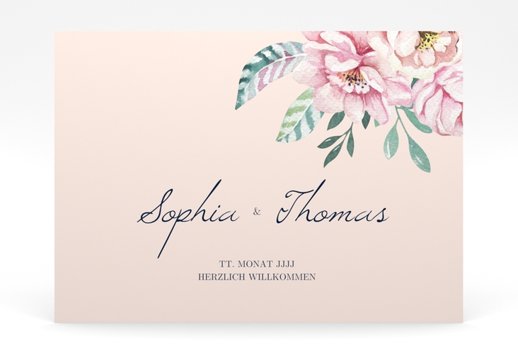 Willkommensschild Hochzeit Blooming 70 x 50 cm Poster rosa